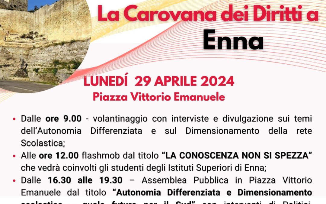 Il camper della Carovana Flc Cgil contro l’autonomia differenziata il 29 aprile a Enna